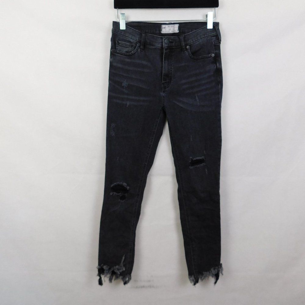Free People Frayed Skinny Jeans Black 27